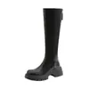 Botas Altas Planas de Suela Gruesa 2025 Nuevo Estilo con Tacón Grueso, Hasta la Rodilla, Tallas Grandes, Cremallera Trasera Ampliada Botas de Montar