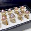 Anillo Morado de Perlas de Agua Dulce Edison de Venta Caliente de Otoño 10-11mm Perlas Redondas Anillo Simple de Perla Natural Chapado en Oro de 18K