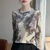 Suéter de punto fino para mujer, top rejuvenecedor, jersey casual de manga larga, nuevo estilo de moda primavera-verano con estampado y cuello redondo