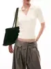 SINGL MOMENT 26SS Blusa de tricô canelado estilo francês com mangas de três quartos, polo versátil para mulheres