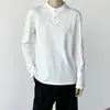 Camisa Henley Masculina com Textura Japonesa 2026 Manga Longa Masculino Primavera Outono Nova Listras Verticais Gola Alta Casual Versátil Masculino