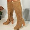 Botas por encima de la rodilla para mujer, otoño e invierno 2024, nuevas botas de ante finas de tacón alto y grueso, con cremallera lateral, para mujer
