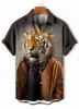 Camisa Masculina Casual de Manga Curta com Botão, Estampa Divertida de Macaco Animal, Impressão 3D, Nova, Direto do Fabricante