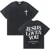 [Lavado Transfronterizo] Camiseta Lavada Glory Moda de Verano para Hombres y Mujeres Cruz