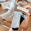 Meias Cano Médio com Laço para Mulheres Miu Doce Outono Finas com Sapatos Mary Jane Pequenos de Couro Meias Doces para Mulheres