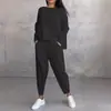 2024 nuevo traje de manga larga con cuello redondo de color sólido para mujer, pantalones de bolsillo para mujer, comercio exterior transfronterizo europeo y americano