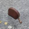 Cartera de Monedas de Cuero Curtido Vegetal Vintage, Estuche de Cuero Genuino para Auriculares, Bolsita para Monedas, Llaves y Labial de Cuero Genuino
