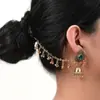 Venta Directa de Fábrica del Nuevo Conjunto de Dos Piezas de Aretes y Cadena para Oreja Estilo Bohemio de Lujo Ligero Retro con Flor, Perla y Borla de Pedrería
