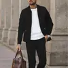 Traje informal liso transfronterizo para hombre, conjunto de cárdigan con cremallera de punto gofrado para primavera y otoño con cuello camisero y pantalón largo casual