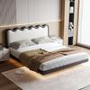 Luz flotante de cama lujo simple moderno dormitorio principal cama de cuero genuino cama de alta gama elegante bolsa suave estilo crema italiano cama de cuero colgante