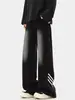 Jeans Retro de Rayas Diagonales Rojas Estilo Americano High Street Pantalones Rectos Fluidos de Pierna Ancha hasta el Suelo Pantalones Cargo con Parches Laterales