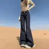Jeans rectos de color original de mezclilla retro americano transfronterizos 2026 para mujer, pantalones casuales versátiles de doble botón con microcampana para otoño