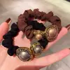 2025 Nuevo Tocados de Cabeza Media Antigua Moda Anillo Cuadrado para el Cabello para Mujer Elegante de Alta Gama Perla Coleta Pambi Bola Cabeza Tendón de Goma