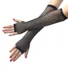 Malla Gruesa Red de Pesca Guantes Elásticos Fabricante Mayorista Sexy Largos Punk Medio Dedo Etiqueta Discoteca Guantes Transfronterizo