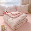 Conjunto de Colcha de Verão Acolchoada Estampada de Algodão Fofo, Colcha de Resfriamento de Verão, Colcha de Ar Condicionado Conjunto de Quatro Peças