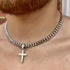 2024 Nuevo Colgante Cruzado Transfronterizo Europeo y Americano Cadena para Clavícula Cadena Gruesa de Acero Inoxidable Collar Joyería Urbana para Hombre