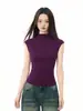 Top de Camiseta de Manga Corta con Cuello Medio Alto Estilo Europeo para Mujer, Nueva Moda Ajustada, Camiseta Base Interior sin Mangas