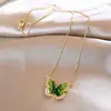 Collar con Colgante de Mariposa Degradado Verde para Mujer, Cadena para Clavícula de Lujo de Gama Alta, Accesorio para el Cuello, Nuevo Modelo 2026