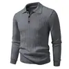 Nuevo suéter de punto acanalado cálido retro para hombre de otoño e invierno con cuello camisero, chaqueta de punto casual versátil de color liso