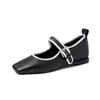 Sapatos Mary Jane Color Block de Couro Bovino para Mulheres, Sapatos de Salto Médio, Novo Estilo para o Início da Primavera, Bico Quadrado em Couro Genuíno, Sapatos de Uma Tira com Decote Baixo, Tamanho 40 para Mulheres