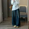 Jeans casual largo e confortável de cintura alta, lavagem vintage, novo para o início do outono, com cinto, para mulheres