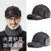 Chapéus de inverno para homens de meia-idade e idosos, chapéu de couro forrado com fleece quente para o papai, boné de beisebol espessado à prova de frio para o vovô
