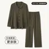 Novo conjunto de pijama de lapela listrado dupla face em algodão puro para outono, com mangas compridas e calças compridas, conjunto de loungewear masculino 100% algodão