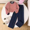 Traje para Niña, Ropa Infantil de Exportación, Nuevo Set de Dos Piezas a Rayas de Manga Larga Moda Primavera 2026, Casual