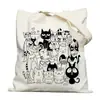 Nova Moda Bolsa de Lona Gato Preto Bolsa de Ombro Bolsa Dobrável Bolsa de Mão Bolsa de Compras Transfronteiriça Personalizável Bolsa de Ombro