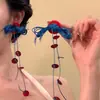 Pendientes de Contraste Rojo y Azul Estilo Chino Nuevo para Novia, Pendientes Retro Xiuhe, Vestido Cheongsam de Gama Alta, Pendientes de Boda, Elegantes