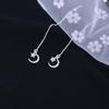 S925 Sterling Silver Flash Diamond Estrela Assimétrica Lua Orelha Linha Coreano Simples Elegante Longo Tassel Brincos Femininos