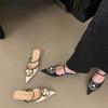 Chanel Estilo Salto Alto Estilo Francês Baotou Meio Chinelos Sapatos de Fada Roupa Exterior 2025 Novo Estilo Verão Elegante Sapatos Pontudos