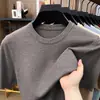 Estilo Verão 2026 Novo Camiseta Masculina de Meia-Idade com Gola Redonda Moda Casual Cor Sólida Manga Longa Solta Fina Camiseta Pulôver