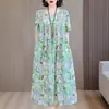 Vestido de algodão e seda de verão para mulheres de meia-idade e idosas, tamanho grande, corte solto, adequado para mães jovens como roupa de casa ou camisola, pode ser usado fora de casa