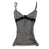 Top Regata Cortininha Personalizado Estilo Punk Sexy Slim-Fit Decote V Color Block Listrado Patchwork de Renda Moda Spicy Girl