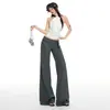 ¡OOTD del día 26!|Pantalones de Traje Grises de Tiro Bajo Acampanados para Mujer con Diseño de Cinturón Ancho, Pantalones Bootcut Casuales Adelgazantes
