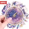 Compra directa transfronteriza: 50 piezas de pegatinas decorativas de universo mágico de estrellas y lunas en tonos morados, materiales de bricolaje para scrapbooking, pegatinas impermeables para tablets