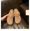 Pantuflas de Lana Gruesas Estilo Birkenstock con Hebilla, Modelo Otoño e Invierno para Mujer