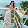 Vestido largo de gasa tipo pastel con estampado de jardín de rosas y rocío matutino, estilo resort francés, para mujer