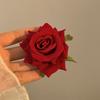 Tiara Flor Vermelha Rosa Atmosférica Retrô, Presilha de Cabelo com Franja de Verão de Alta Qualidade, Acessório de Cabelo Tendência para Sessão de Fotos na Praia
