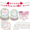 Venta Caliente Transfronteriza Rosa Tema San Valentín Fiesta Cumpleaños Set Vaso de Papel Plato de Papel Servilleta de Papel Mantel Cuchillo Tenedor Cuchara Set