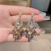 Brincos de Franja de Cristal Gota de Indústria Pesada com Senso de Alto Padrão Étnico Moda Branco Longo Atmosfera Exquisita Mulheres