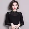 Camiseta Básica de Encaje para Mujer Otoño e Invierno de Ning Xinyi, Top Interior Elegante de Manga Larga, Top de Algodón Canalé de Cuello Medio Alto