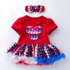 Ropa de Verano Infantil Transfronteriza Nuevo Vestido Harper con Estampado de Estrellas de Manga Corta para Niñas del Día de la Independencia Estadounidense Conjunto de Dos Piezas