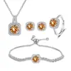 Conjunto de pão quadrado anel de cubo de açúcar pequeno anel de oito corações oito flechas com gema colorida colar brincos pulseira cadeia de suprimentos de joias