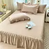 2026 Nuevo Modelo Falda de Cama Individual Algodón Lavado Color Sólido Clase A Pieza Única