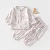 Conjunto de Gaze para Bebê, Roupas de Casa para Bebê, Tops e Calças de Fibra de Bambu de Manga Longa, Roupas de Verão com Ar Condicionado para Crianças Meninos e Meninas