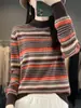 Estilo Novo Outono e Inverno Gola Alta Meia Algodão Puro Tricô Manga Longa Top Fino Versátil Jacquard de Três Cores Camisa Básica para Mulheres