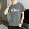 Camisetas de Verano para Hombre de Manga Corta, Nuevas, de Tendencia, de Gama Alta, Versátiles Tops de Cuello Redondo, Camisas Estampadas Simples de Manga Media, Venta al por Mayor Transfronteriza