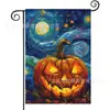 Bandeira Popular de Jardim para Halloween da Amazon Rosto de Fantasma de Abóbora Impresso Material de Linho Bandeira de Decoração para Jardim Externo